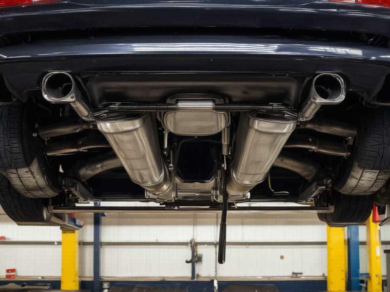 Custom muffler installation on sports car